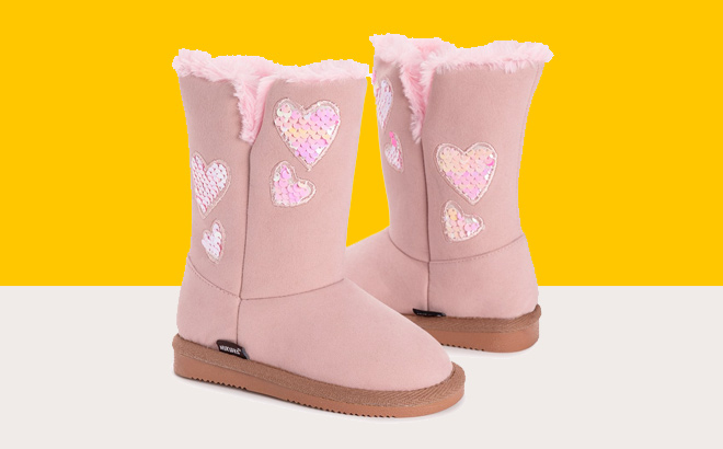 MUK LUKS Pink Brown Heart Jaylin Boot Girls