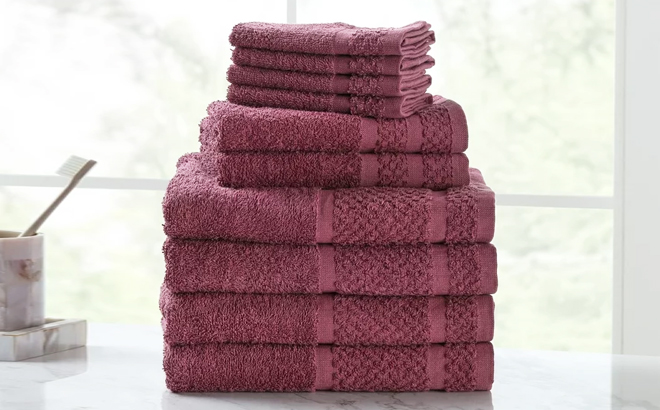 Mainstays 10 Piece Bath Towel Set in Raspberry Color