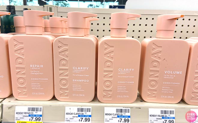 Monday Shampoos and Conditioners in shelf