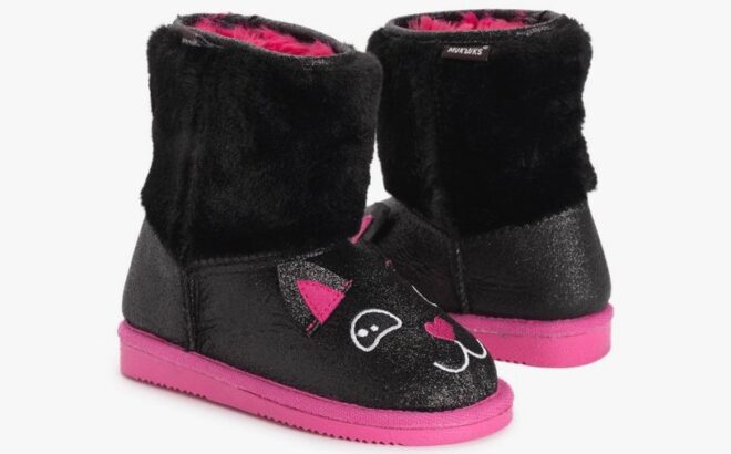 Muk Luks Girls Black Pink Cats Plush Boots Muk Luks Girls Black Pink Cats Plush Boots