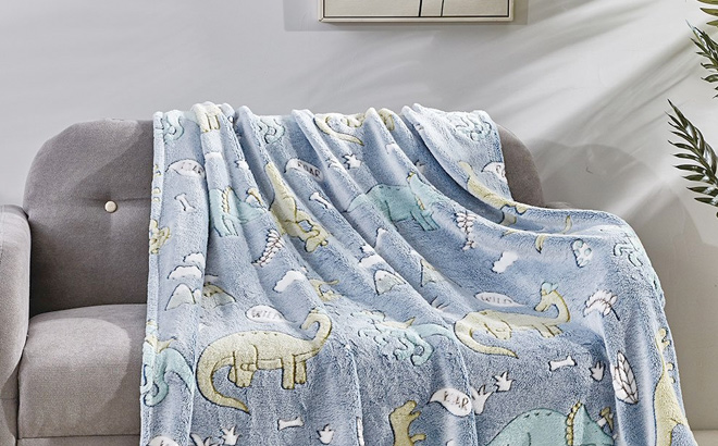 Noble House Blue Dino Friends Glow in the Dark Throw