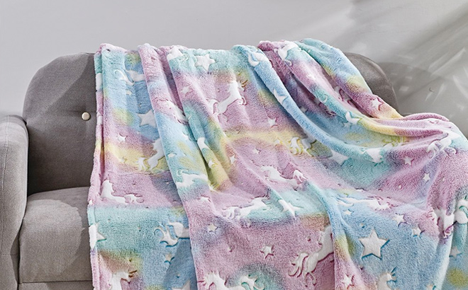 Noble House Blue Purple Unicorn Ombre Glow in the Dark Throw