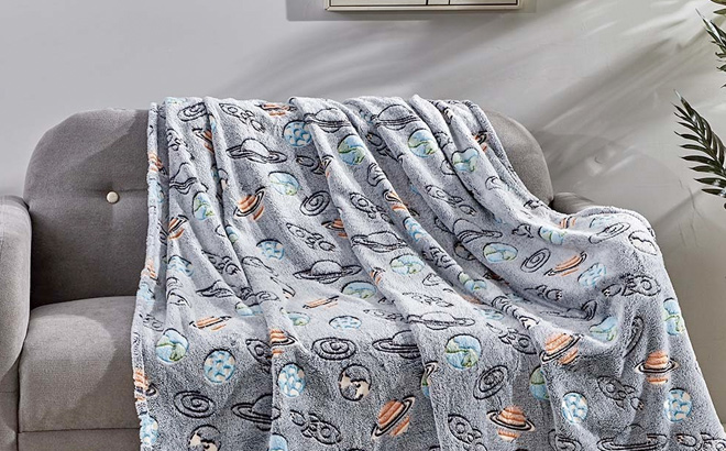 Noble House Gray Multicolor Outer Space Glow in the Dark Throw