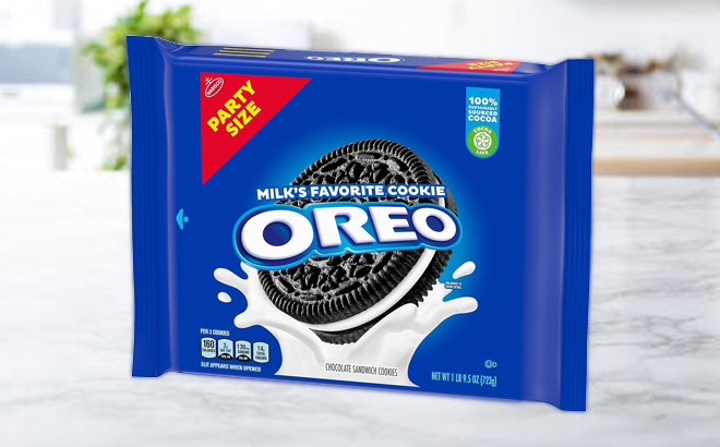OREO Chocolate Sandwich Cookies Party Size Pack on a Marble Table