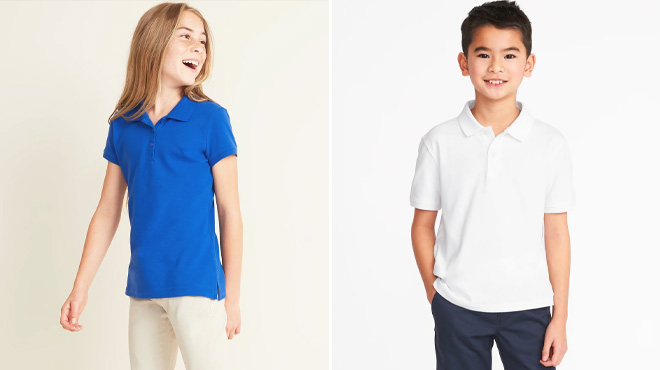 Old Navy Boys and Girls Uniform Polos on White Background