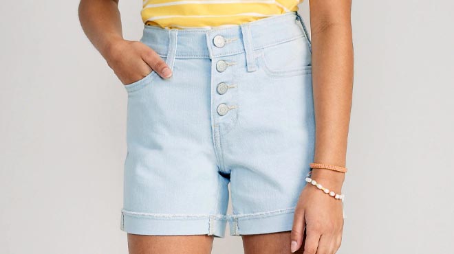 Old Navy Girls High Waisted Button Fly Jean Midi Shorts