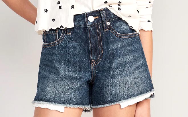 Old Navy Girls High Waisted Exposed Lace Pocket Jean Shorts