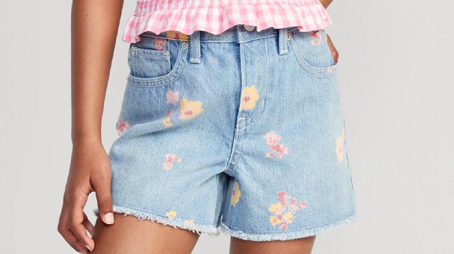 Old Navy Girls High Waisted Floral Print Jean Shorts