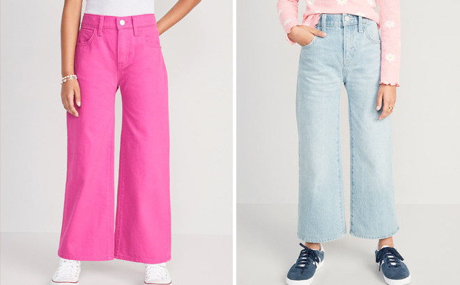 Old Navy High Waisted Pop Color Baggy Wide Leg Jeans for Girls and High Waisted Baggy Wide Leg Jeans for Girls