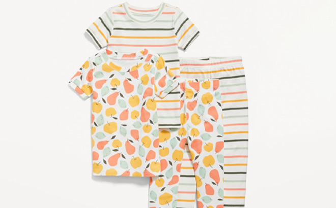 Old Navy Toddlers Unisex 4 Piece Snug Fit Pajama Set on Gray Background