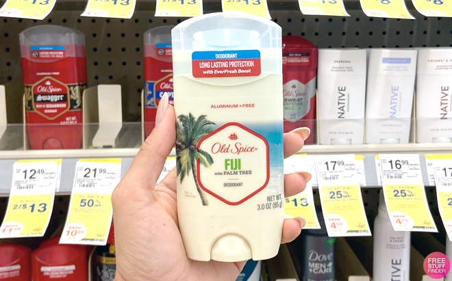 Old SPice Fiji in a hand at Walgreens