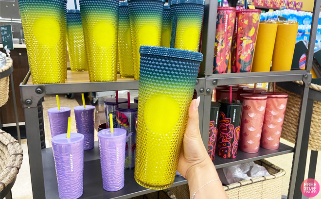 Ombre Studded Blue and Yellow Tumbler 24oz