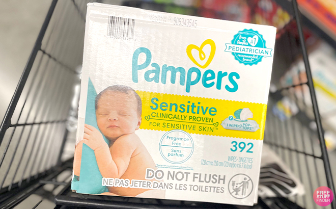 Pampers Sensitive Water Based Hypoallergenic and Unscented Baby Wipes 392 Count on a Cart