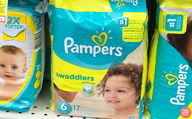Pampers Swaddlers Diapers on a Shelf