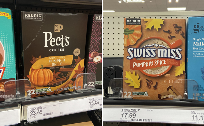 Peets Coffee Pumpkin Spice K Cups and Swiss Miss Pumpkin Hot Cocoa Pods
