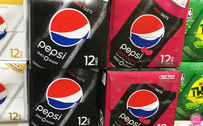 Pepsi Zero Soda Cans 12 Pack on a Shelf