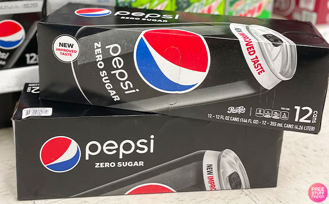 Pepsi Zero Soda Cans 12 Pack on the Floor