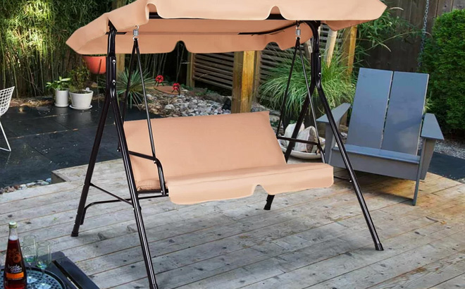 Beige Dillan 2-Person Porch Swing with Canopy
