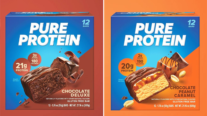 Pure Protein Bars Chocolate Deluxe and Chocolate Peanut Caramel