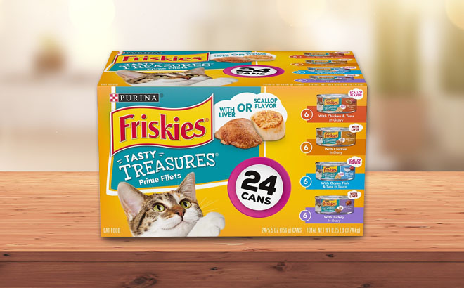Purina Friskies Gravy Wet Cat Food 24 Pack on a Box
