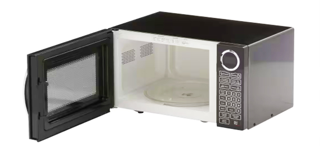 RCA 0 9 cu Countertop Microwave with its door open