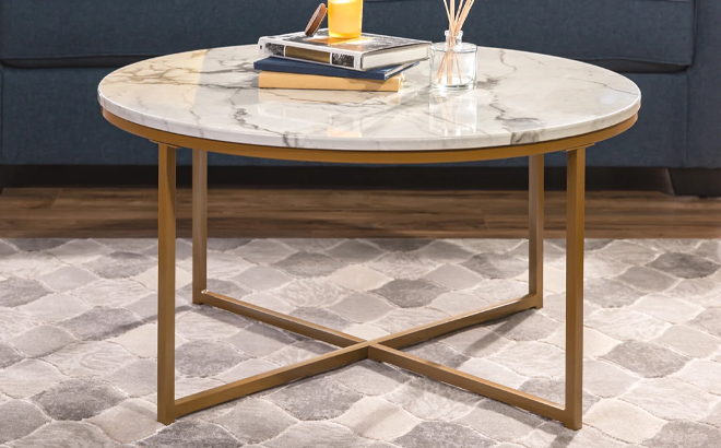 Round Coffee Table with Faux Marble Top