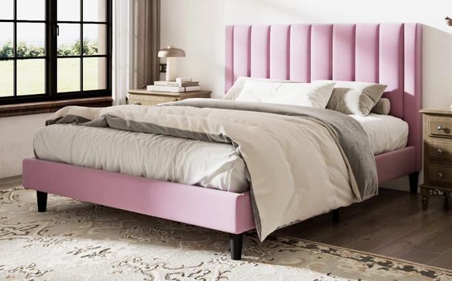 Sameko Upholstered Bed in Pink Color