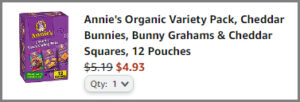 Screenshot of Annies Organic Variety Pack 12 Count Discounted Final Price at Amazon Checkout