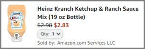Screenshot of Heinz Kranch Saucy Sauce Discounted Final Price at Amazon Checkout