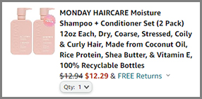 Screenshot of Monday Haircare Set Discounted Final Price at Amazon Checkout