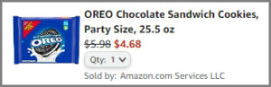 Screenshot of OREO Chocolate Sandwich Cookies Party Size Discounted Final Price at Amazon Checkout