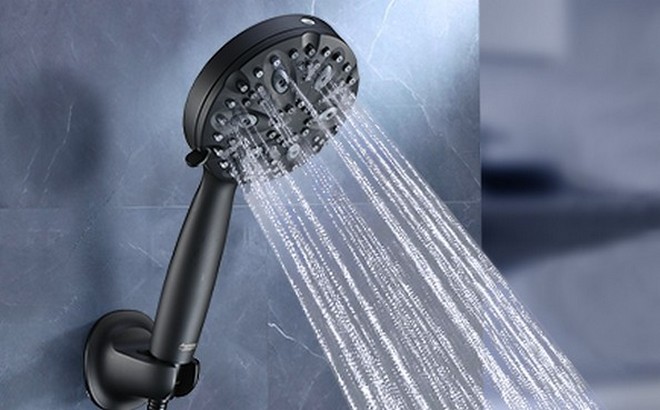 Shower Head WaterSong 7 SettingsBuild in Power Wash Handheld Spray with 6 5ft Stainless Steel Hose