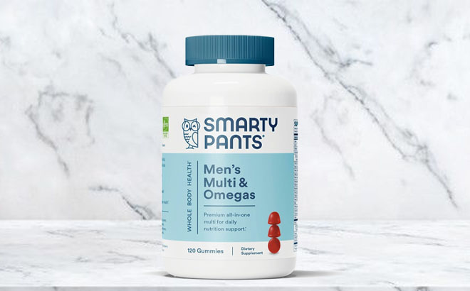 Smarty Pants 120 Count Mens Vitamins on a Marbled Table