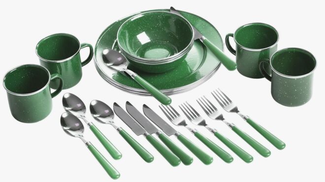 Stansport 24 Piece Enamel Tableware Set Stansport 24 Piece Enamel Tableware Set