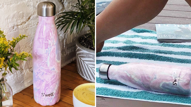 Swell Stainless Steel Water Bottle 25 Ounce in Geode Rose on the Left and Same Item on the Right Swell Stainless Steel Water Bottle 25 Ounce in Geode Rose on the Left and Same Item on the Right