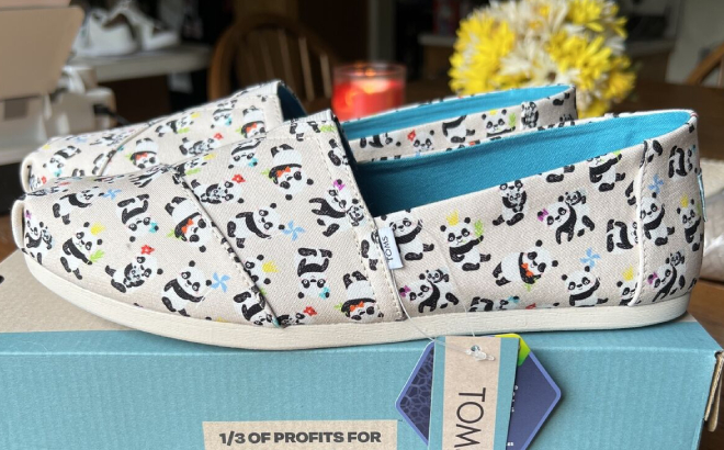 TOMS Womens Alpargata Panda Party Shoes