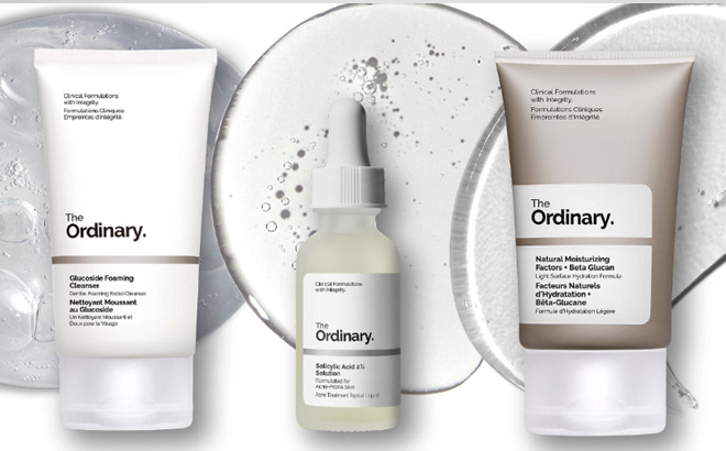 The Ordinary Acne Set on a creamy background