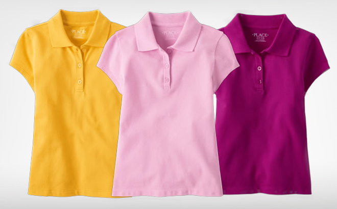 Three Different Colors of The Childrens Place Girls Uniform Pique Polos