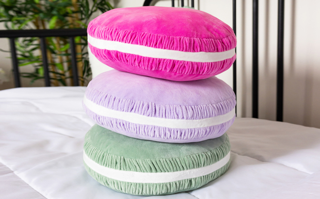 Three Five Below Macaron Pillows in Pink Purple and Green Colors