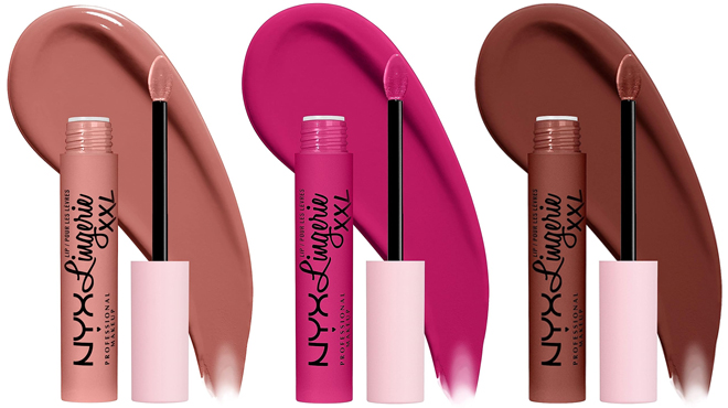 Three NYX Lip Lingerie XXL Matte Liquid Lipstick in Different Colors