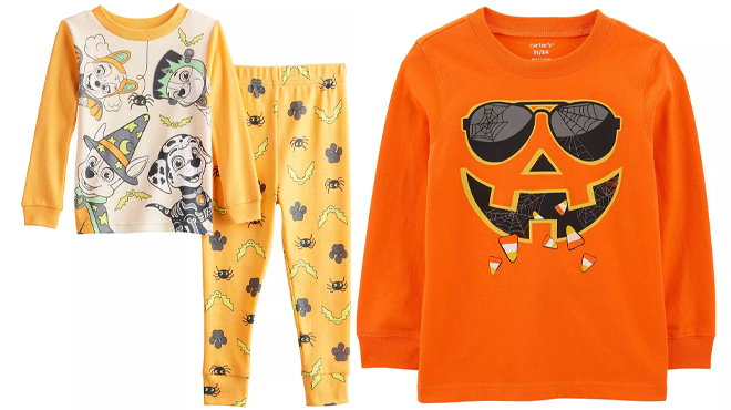Toddler Paw Patrol Halloween Top Bottoms Pajama Set and Toddler Boy Carters Halloween Jersey Tee Toddler Paw Patrol Halloween Top Bottoms Pajama Set and Toddler Boy Carters Halloween Jersey Tee