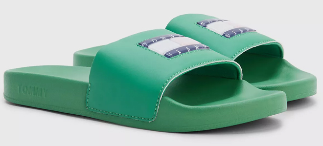Tommy Hilfiger Gloss Flag Pool Slide in Coastal Green