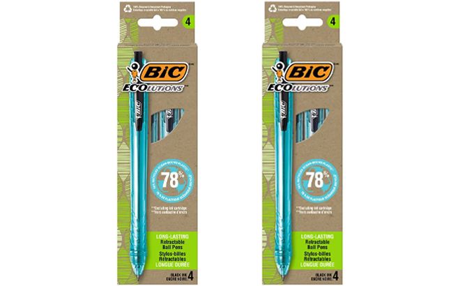 Two 4 Count Packs of BIC Ecolutions Retractable Ball Pens