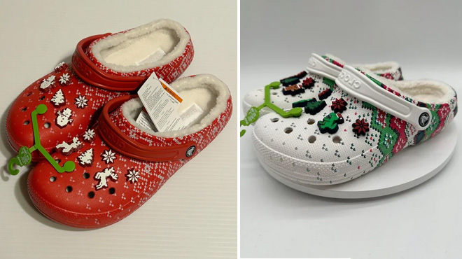Two Colors of Crocs Classic Lined Holiday Charm Clogs