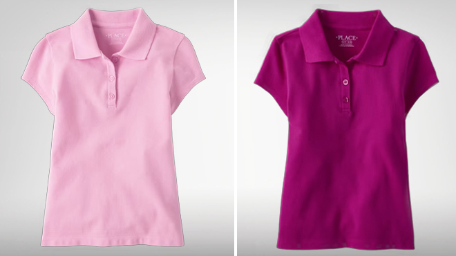 Two Colors of The Childrens Place Girls Uniform Pique Polos