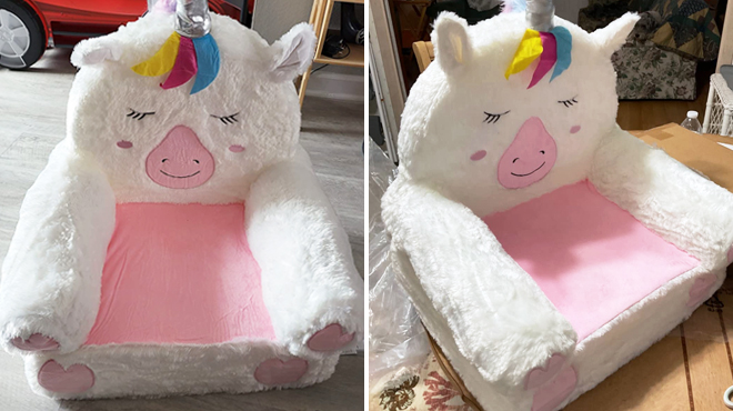 Two Images of Amazon Basics Childrens Unicorn Plush Chair
