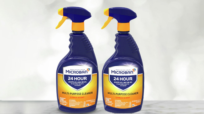 Two Microban Multi Purpose Cleaner on Table