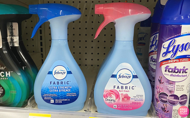 Two Spray Bottles of Febreze Fabric Refresher on Store Shelf