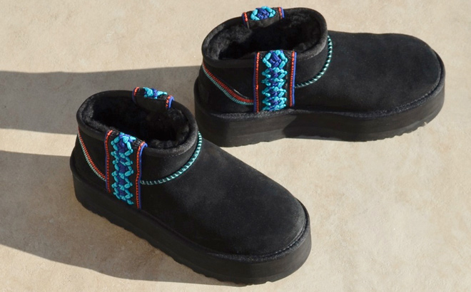 UGG Classic Ultra Mini Braid Platform Boots Black