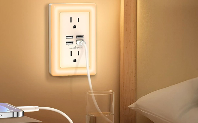 USB Wall Charger Surge Protector Nustsa Outlet Extender with Night Light
